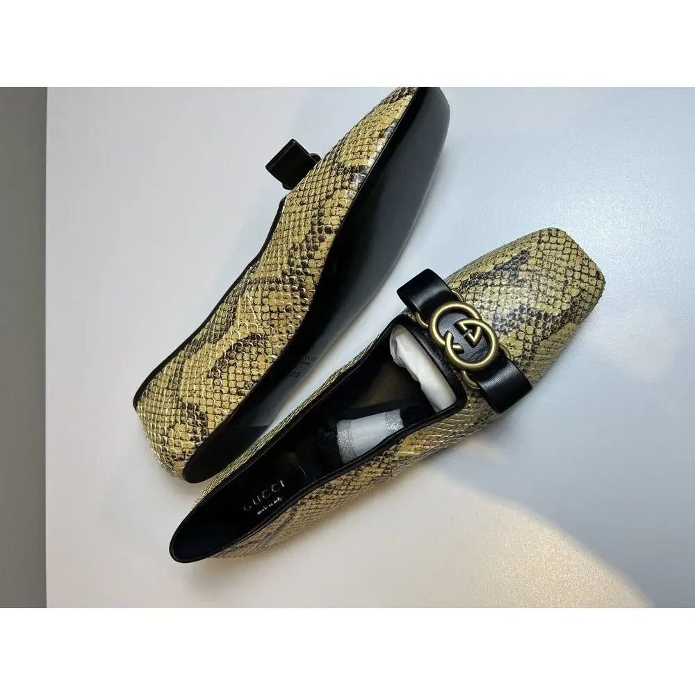 Gucci Double G Interlocking Python Snakeskin Ballet Ballerina Flats Size EU 39.5 - Picture 6 of 12